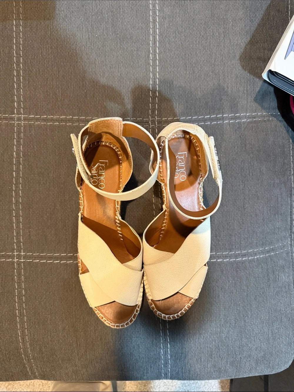 Franco Sarto Cream Crossover Espadrille Wedge Sandals